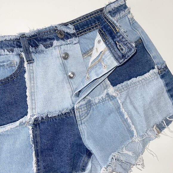 Wild Fable Patchwork Jean Shorts Womens Size 0 Cowgirl CountryLight Medium Wash - Picture 2 of 8